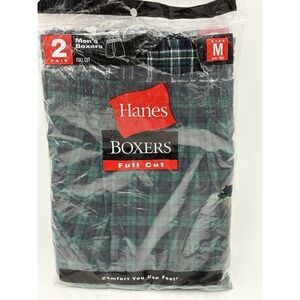 2002 Vintage Hanes Full Cut‎ Boxers NOS Size Medium Green Navy Plaid 2 Pair